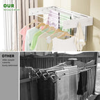 Wall Mounted Drying Rack for Laundry 31.5'', Folding Clothes Drying Rack Wall Mount with 5 Rods and 6 Hooks, Space Saving Collapsible Towel Rack for Indoor Outdoor Bathroom Balcony (White, 31.5'')