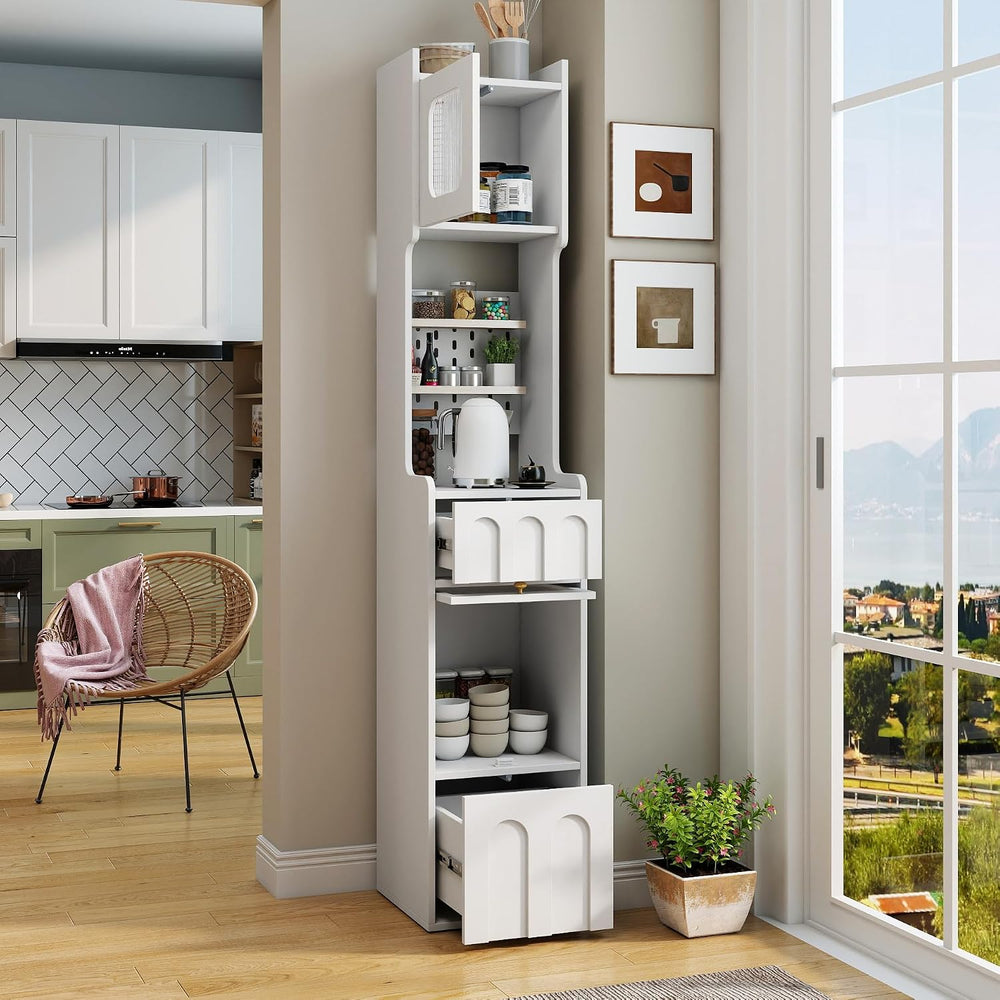 71" High Pantry Cabinet Kitchen Hutch Cabinet with Doors & Open Shel...