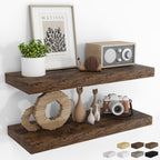 RICHFOCUS 31.5Inch Floating Shelves for Wall 2 Pack Shelves for Bedroom|Kitchen|Bathroom Wall Mounted Rustic Wood Floating Shelf with Invisible Brackets for Books|Storage|Decor, Rustic Brown