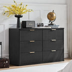 LEYAOYAO Fluted 6 Drawers Dresser Set of 2, 48" Wide Modern Chest of Drawers with Woodgrain Top, Curved Profile Design, Dresser TV Stand, Wooden Drawer Organizer for Bedroom, Living Room,Black