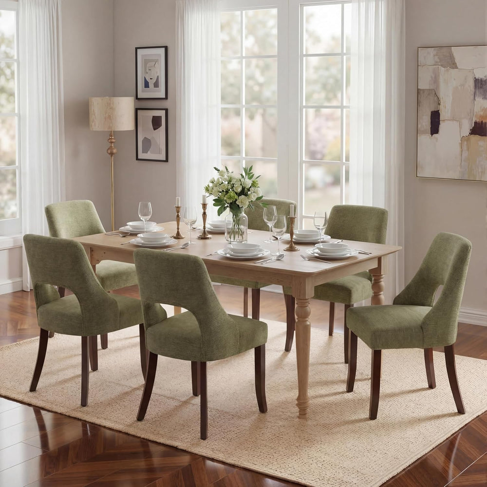 UVV Wooden Dining Chairs Set of 6, Mid Century Modern Chenille Upholstered Di...