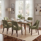 UVV Wooden Dining Chairs Set of 6, Mid Century Modern Chenille Upholstered Dining Room Chair Kitchen Chairs, Farmhouse Dinner Chair with Solid Wood Legs for Kitchen Dining Room, Green