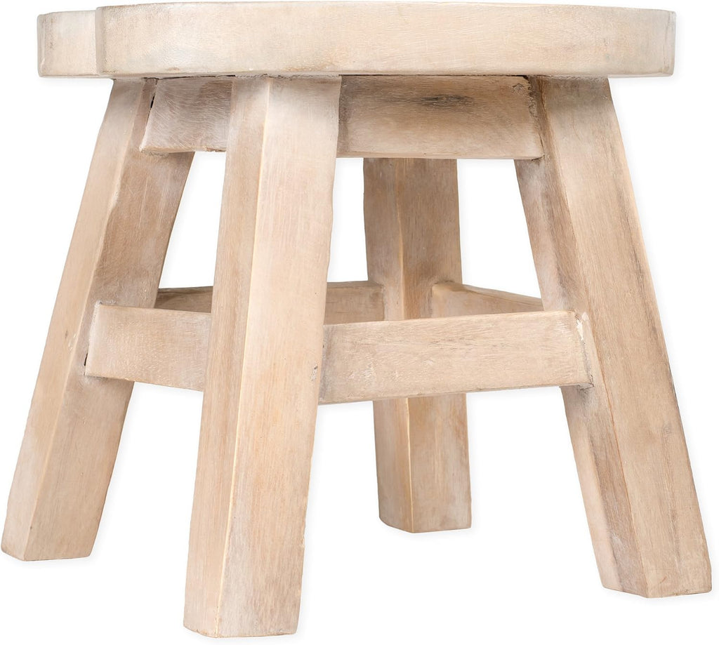 Sea Island Imports Blue Crab Design Hand Carved Acacia Hardwood Decorative Short Stool