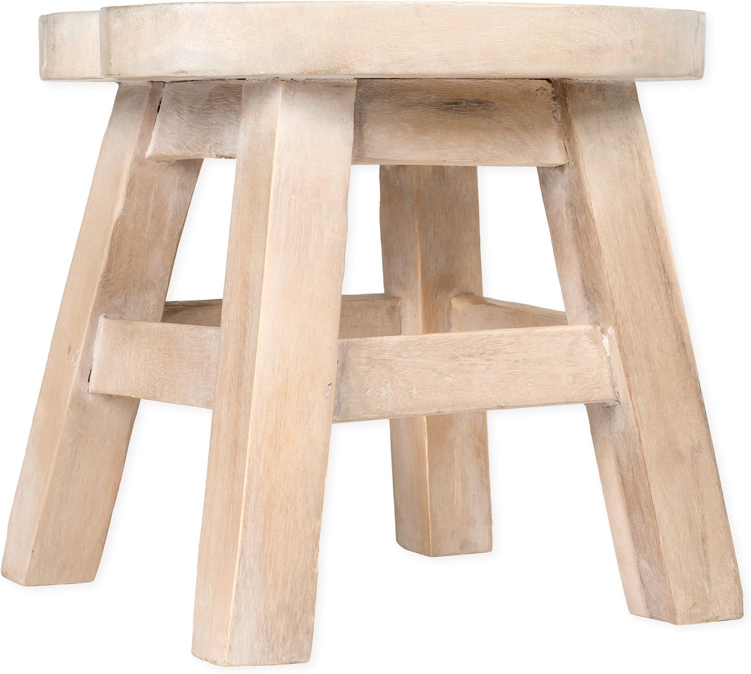 Sea Island Imports Blue Crab Design Hand Carved Acacia Hardwood Decorative Short Stool