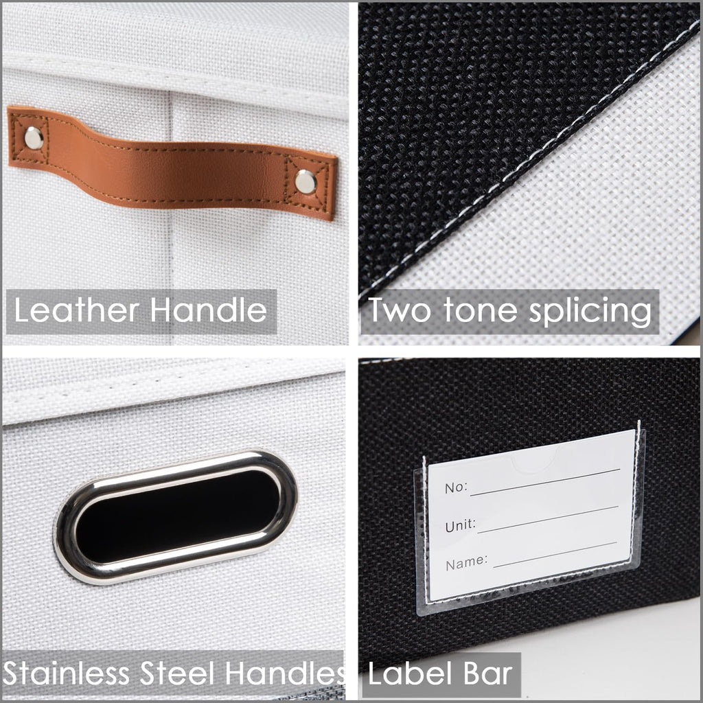 PRANDOM Foldable Storage Bins with Lids [3-Pack] Fabric Collapsible Storage Boxes Baskets Cubes Containers with Handles for Closet Living Room Bedroom (Black & White 14.9x9.8x9.8'')