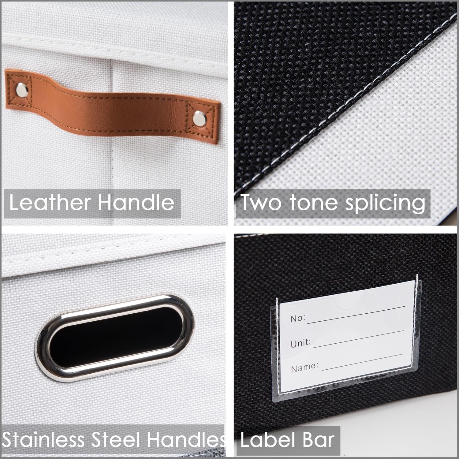 PRANDOM Foldable Storage Bins with Lids [3-Pack] Fabric Collapsible Storage Boxes Baskets Cubes Containers with Handles for Closet Living Room Bedroom (Black & White 17.7x11.8x11.8'')
