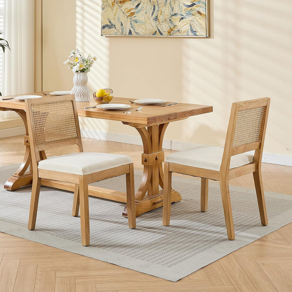 Vintage French Country Dining Chairs Set of 6, Rattan Dining Chairs with a Lo...