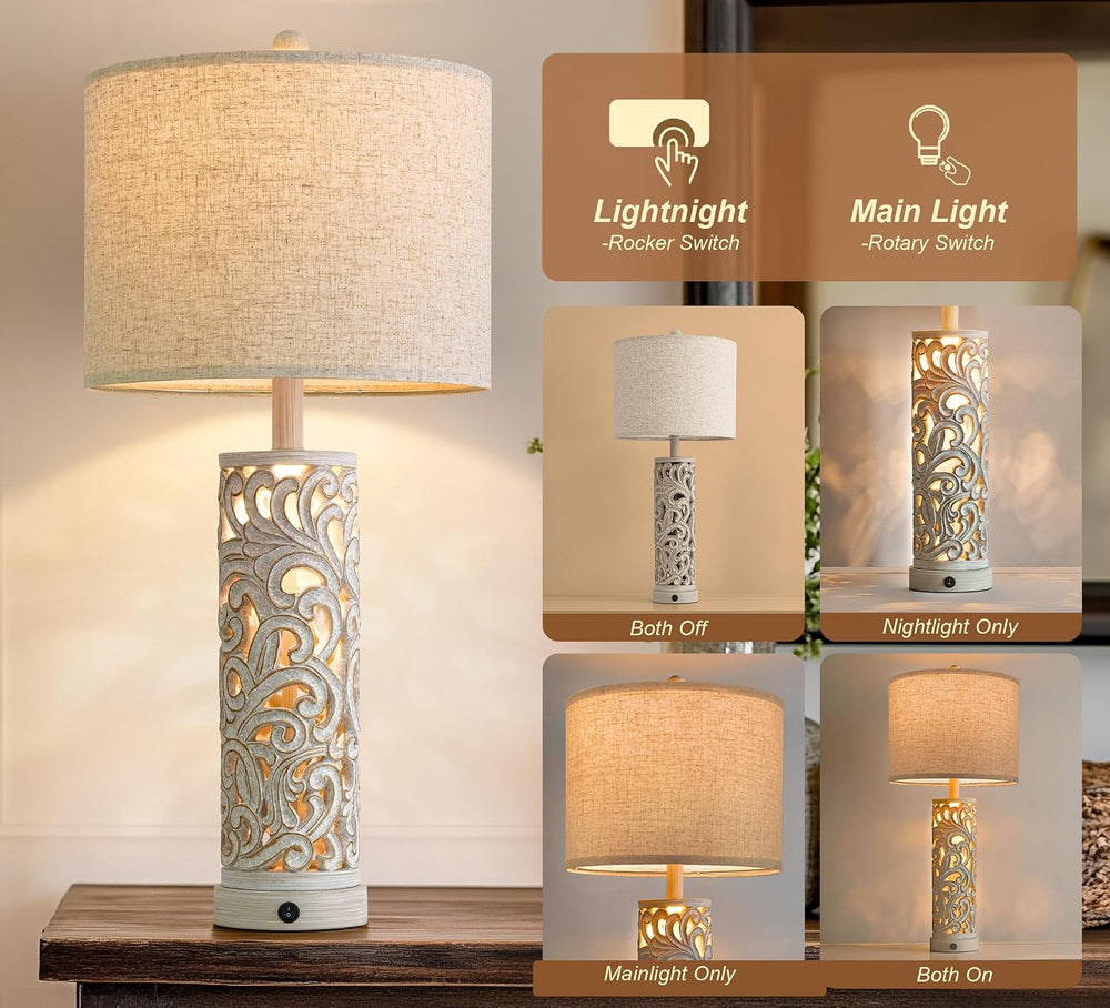 OYEARS 2-in-1 Light Table Lamp Set of 2 for Living Room, 28.5" Farmhouse...