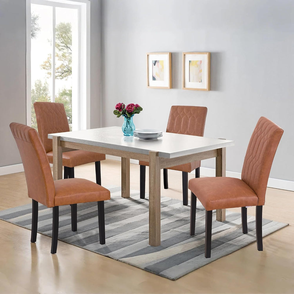 VECELO Upholstered Dining Chairs Set of 6, Modern PU Leather Accent Parsons, ...