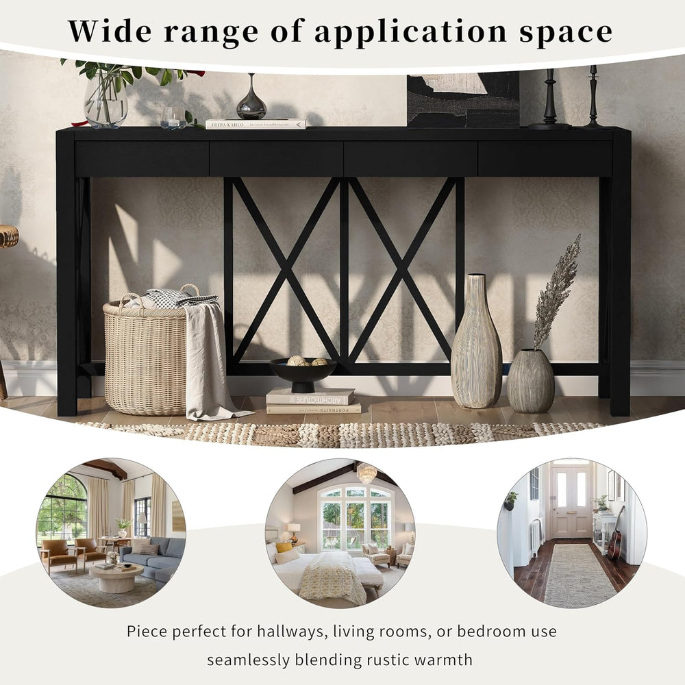 Farmhouse 60'' Console Table Sofa Table with 4 Spacious Drawers and O...