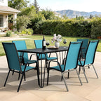 JEAREY Patio Dining Chairs Set of 6, Outdoor Stackable Dining Furniture Set, All Weather Dining Set for Lawn, Garden, Backyard, Poolside, Peacock Blue