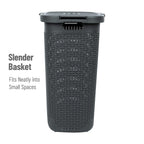 Mind Reader Slim Laundry Hamper with Lid, 60L Clothes Basket, Premium Wicker Design, Plastic, Gray