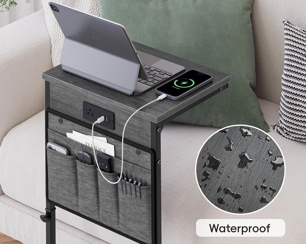 Vagusicc C-Shaped End Table with Charging Station, Small Side Table for Couch...