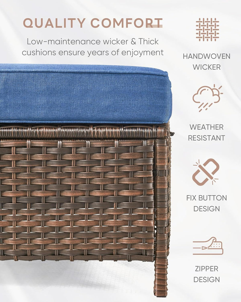 Patio Ottoman Outdoor Wicker Side Table - 2PCS Multipurpose Heavy Duty All-We...