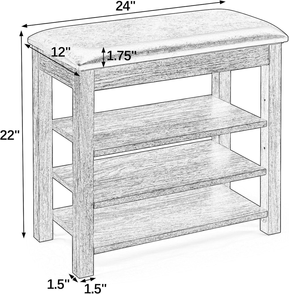 24" Short Entryway Shoe Storage Bench with Cushion, Height Adjustable 3-...
