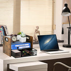 Wood Desk Organizer - 3-Tier Desktop File Organizer with Drawer, Wooden Paper Tray, Office Desk Organzier and Accessories for Papers, Mail, Notebooks, Stationery