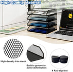 Natwind 4-Tier Stackable Paper Tray, Metal Mesh Desktop Organizer, A4 Paper Sorter, Letter Trays,File Folder Sorter Organizer with Sliding Tray for Home, Office, School (Black)