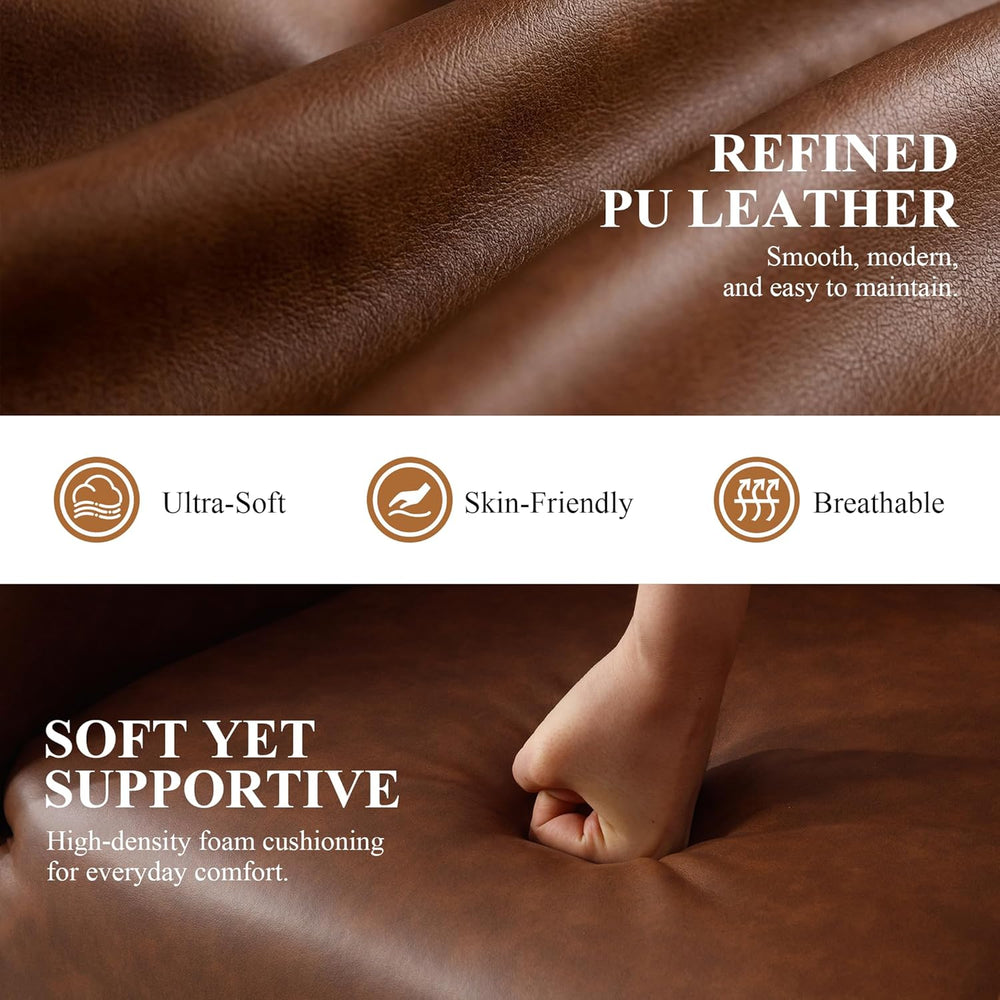 CIMOTA Brown PU Leather Barrel Dining Chairs with Wheels, Set of 1 — Modern U...