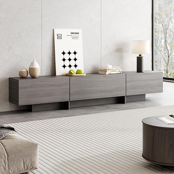 76.4'' Modern TV Stand for Living Room, Mid Century Modern TV Console,Entertainment Center with 3 Drawers, Large Storage Cabinet Table, Media Cabinet for Living Room, Bedroom, Grey