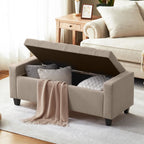 Zihanhome Ottoman with Storage, 48.8" Fabric Storage Ottoman Bench with Hinge, Bedroom Bench, Upholstered Benches with Seating for Living Room, Entryway (Khaki)
