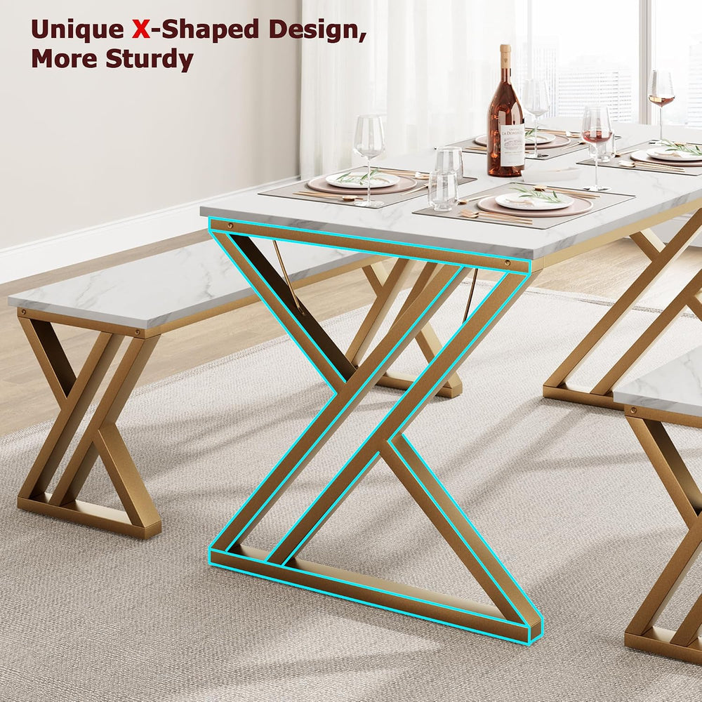 GAOMON Dining Table Bench Set for 4, Kitchen Table Set With 2 Benches, Rectan...