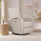 Evolur Harlow Deluxe Upholstered Plush Seating Glide Rocker, Swivel, Power Recliner USB Port with in-Built Massager, Greenguard Gold Certified, Glider Chair for Nursery in Light Sand