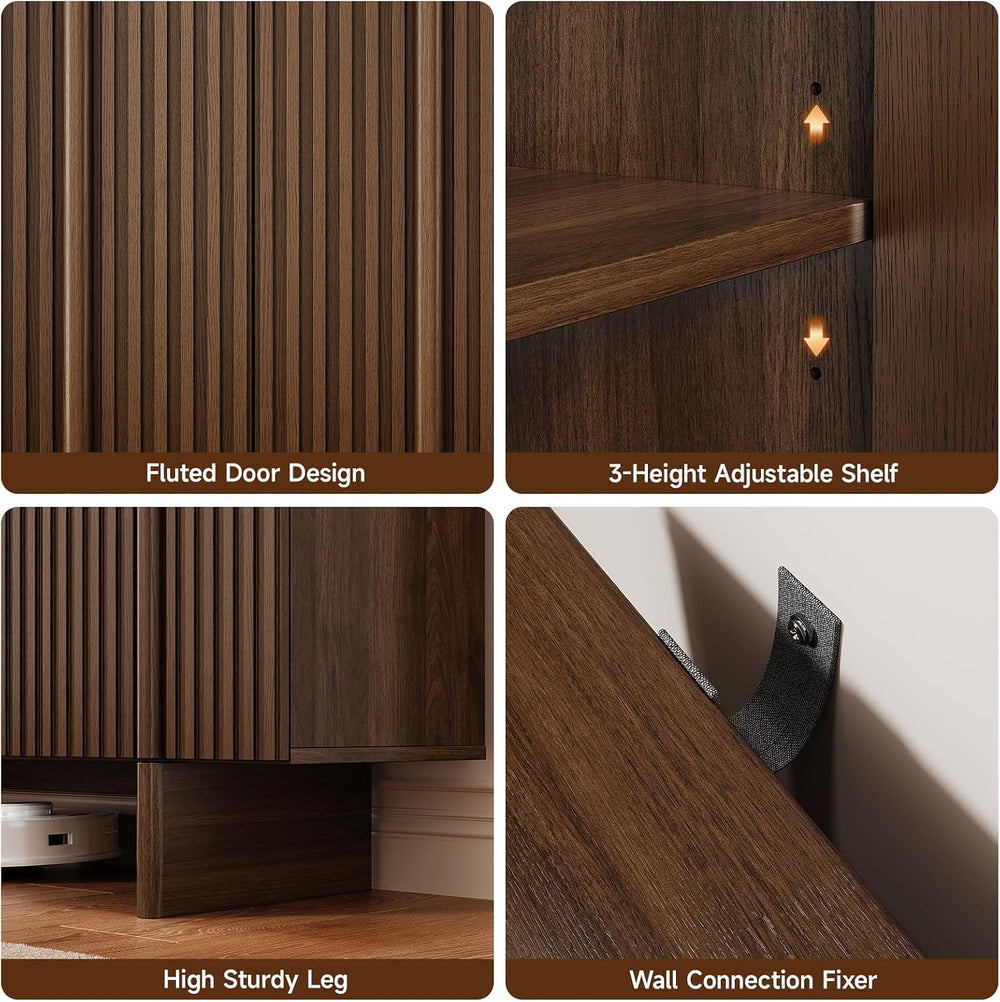 ONBRILL 63" Fluted Sideboard Cabinet with Storage Adjustable Shelves Walnut