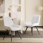 Modern Dining Chairs Set of 2,Upholstered Dining Room Chairs with Thick Cushions,Fabric Comfy Dining Chairs with Metal Legs for Dining Room White