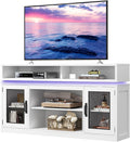 WLIVE Farmhouse TV Stand for TVs Up to 65 Inches, Tall Entertainment Center with Storage Cabinets & LED Lights, Media Console for Living Room, Bedroom, Home Theater, White