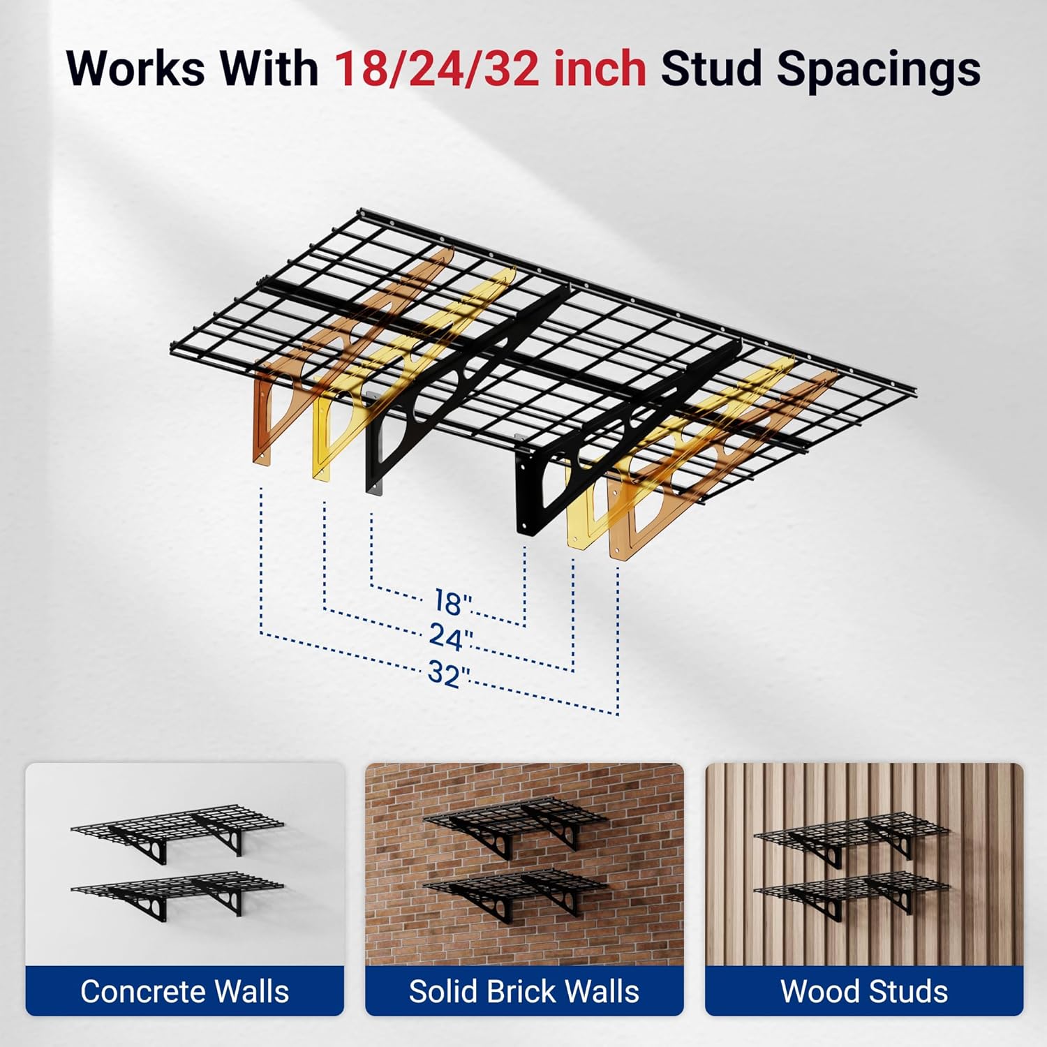 FLEXIMOUNTS 2-Pack 2x4ft 24-inch-by-48-inch Wall Shelf Garage Storage Rack Wall Mounted Floating Shelves, Black, Classic Series