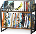 ELITEROO 2 Tier CD Holder, Wooden DVD Storage Rack, Tilting CD Organizer Tower for Display, CD Case Shelf Holds Up to Standard 80 CDs or 56 DVDs, Desktop DVD Stand for Music Enthusiasts, Rustic Brown