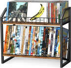 ELITEROO 2 Tier CD Holder, Wooden DVD Storage Rack, Tilting CD Organizer Tower for Display, CD Case Shelf Holds Up to Standard 80 CDs or 56 DVDs, Desktop DVD Stand for Music Enthusiasts, Rustic Brown