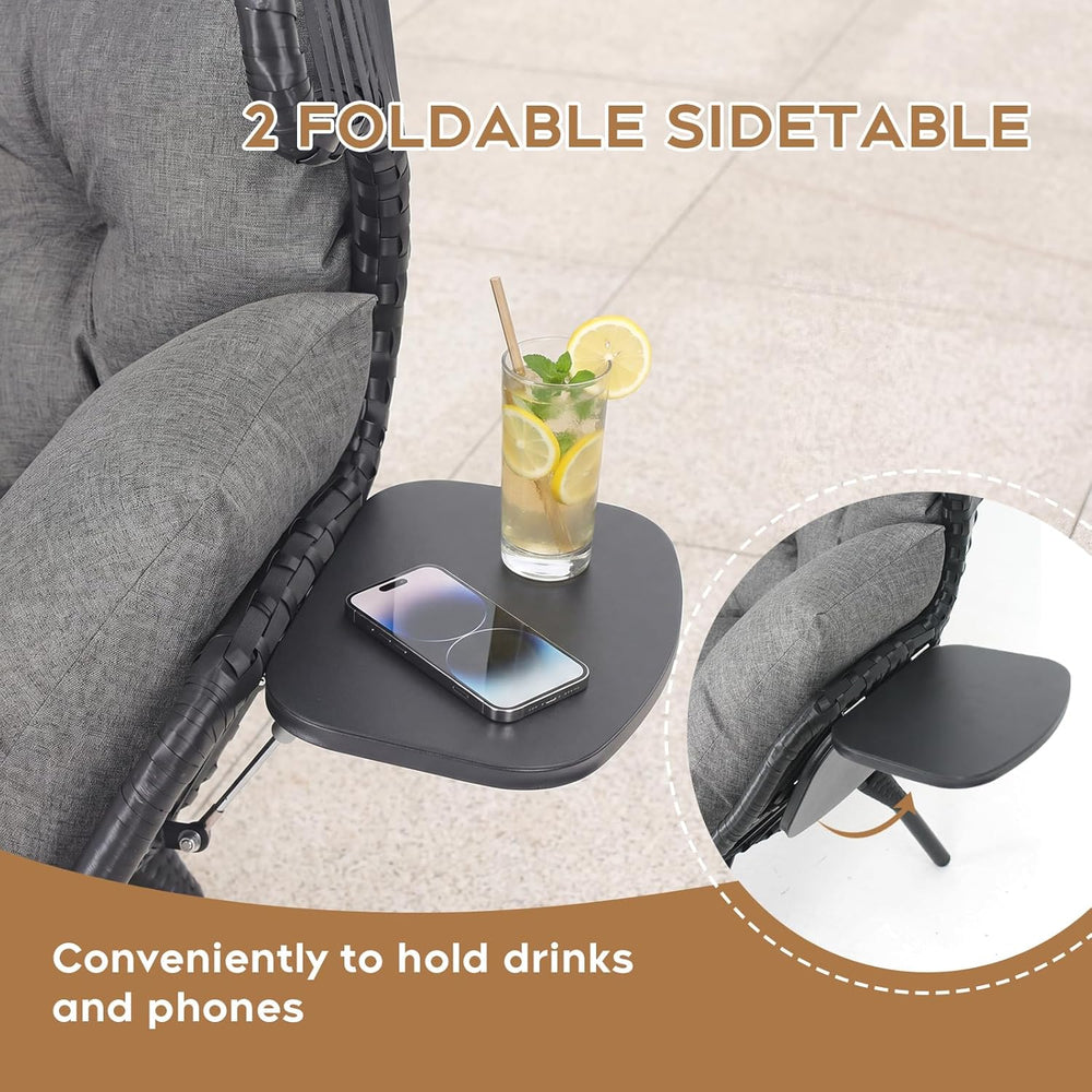 Double Egg Chair with Cup Holder Outdoor Indoor,2 Person Oversized Wicker Lou...