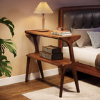Tribesigns Solid Wood End Table, 2-Tier Farmhouse Side Table with Storage Shelves, Slim Side Table for Couch with Unique Legs, Long Bedside Table for Bedroom, Living Room, Rustic Brown