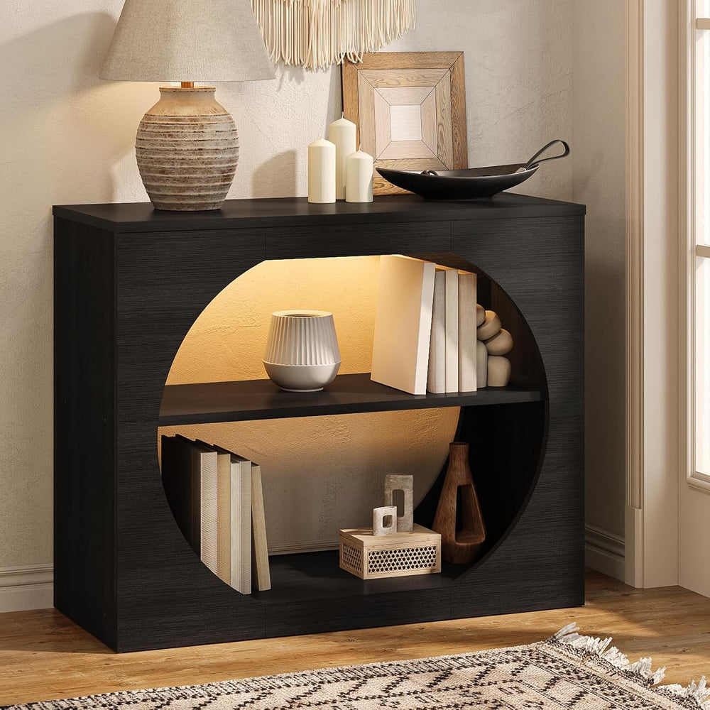 Entryway Table, 39'' Black Console Table with LED Light 3-Tier Modern...