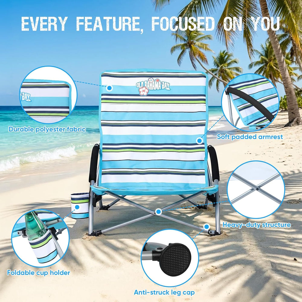 Old Bahama Bay 2 Pack Ergonomic Low Beach Chair for Back Support – Heavy Duty...
