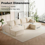 Homall 126" Sectional Couches for Living Room, Modern Fabric Boneless Couch with Deep Seat, Upholstered Cloud Sofa with 2 Ottoman, No Assembly Required (Beige, U Shaped Sofa)