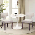 3-Piece 31.5" Round Dining Table Set for 2 with Upholstered Chairs – Space-Saving Modern Small Kitchen Cafe Bistro Set(T-Back Beige Linen Chair)