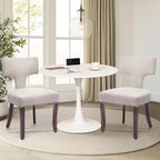 3-Piece 31.5" Round Dining Table Set for 2 with Upholstered Chairs – Space-Saving Modern Small Kitchen Cafe Bistro Set(T-Back Beige Linen Chair)