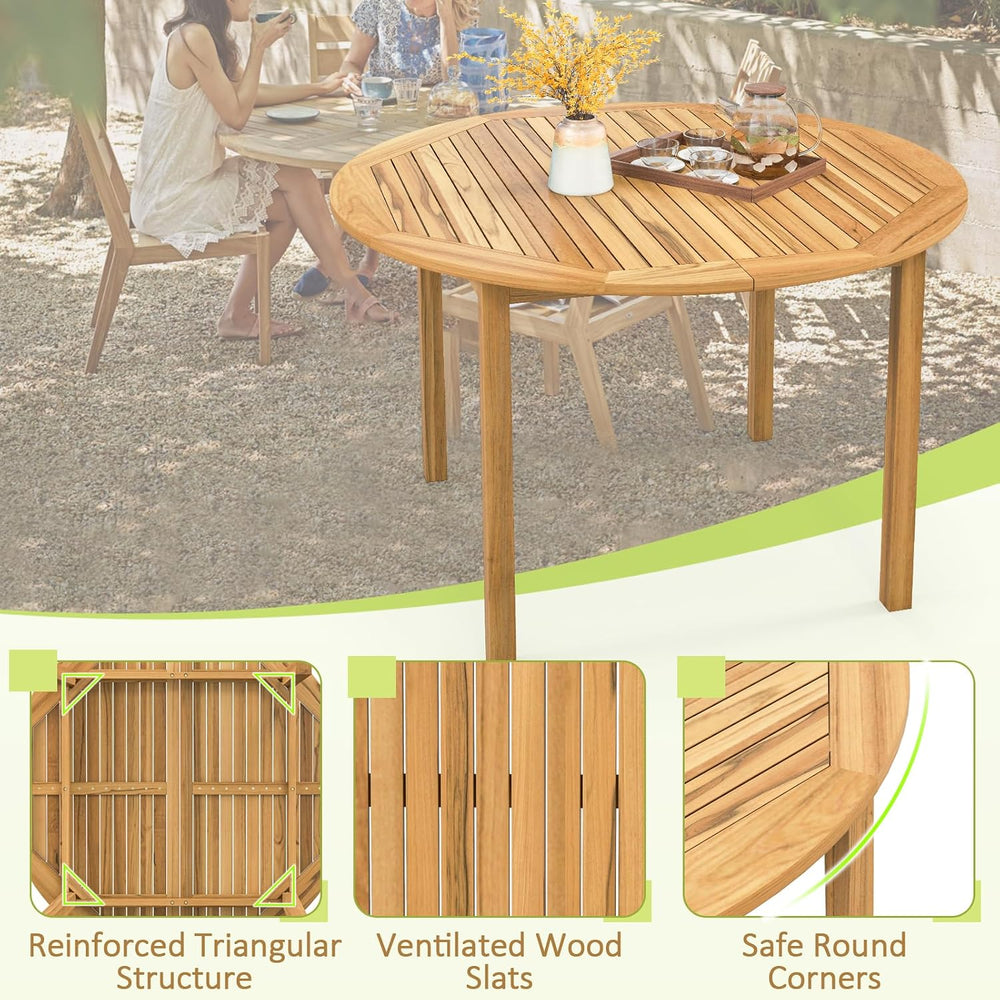 Tangkula 39.5" Round Outdoor Dining Table for 4, Acacia Wood Patio Table