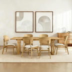 Wooden Dining Chairs Set of 6, Upholstered Modern Dining Room Chairs, Mid Century Oak Kitchen Chairs with Ergonomic Wood Backrest for Farmhouse, Restaurant, Café (Cream Fabric & Original Color)