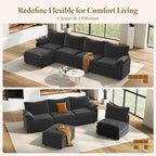 Vesgantti 142" Cloud Couch Sectional Modular Sofa, Comfy Sectional Couch with Ottoman Deep Seat Corduroy L Shaped Sofa, Modular Couches for Living Room, Bedroom and Apartment, Gray