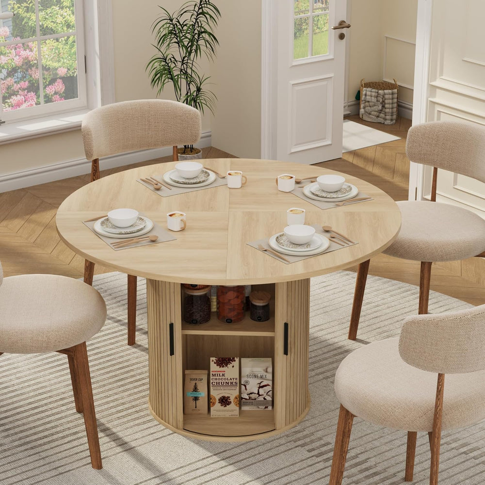 IDEALHOUSE 47 Inch Round Dining Table for 4, Natural Oak | Farmhouse Kitchen ...