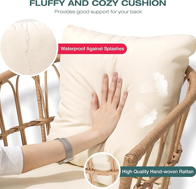 Pamapic 5-Piece Outdoor Dining Set, All-Weather PE Rattan Outdoor Furniture Set with Wood Table Top, Patio Dining Set with Cushion Chairs & Round Table for Garden, Lawn, Patio (Yellow & White)