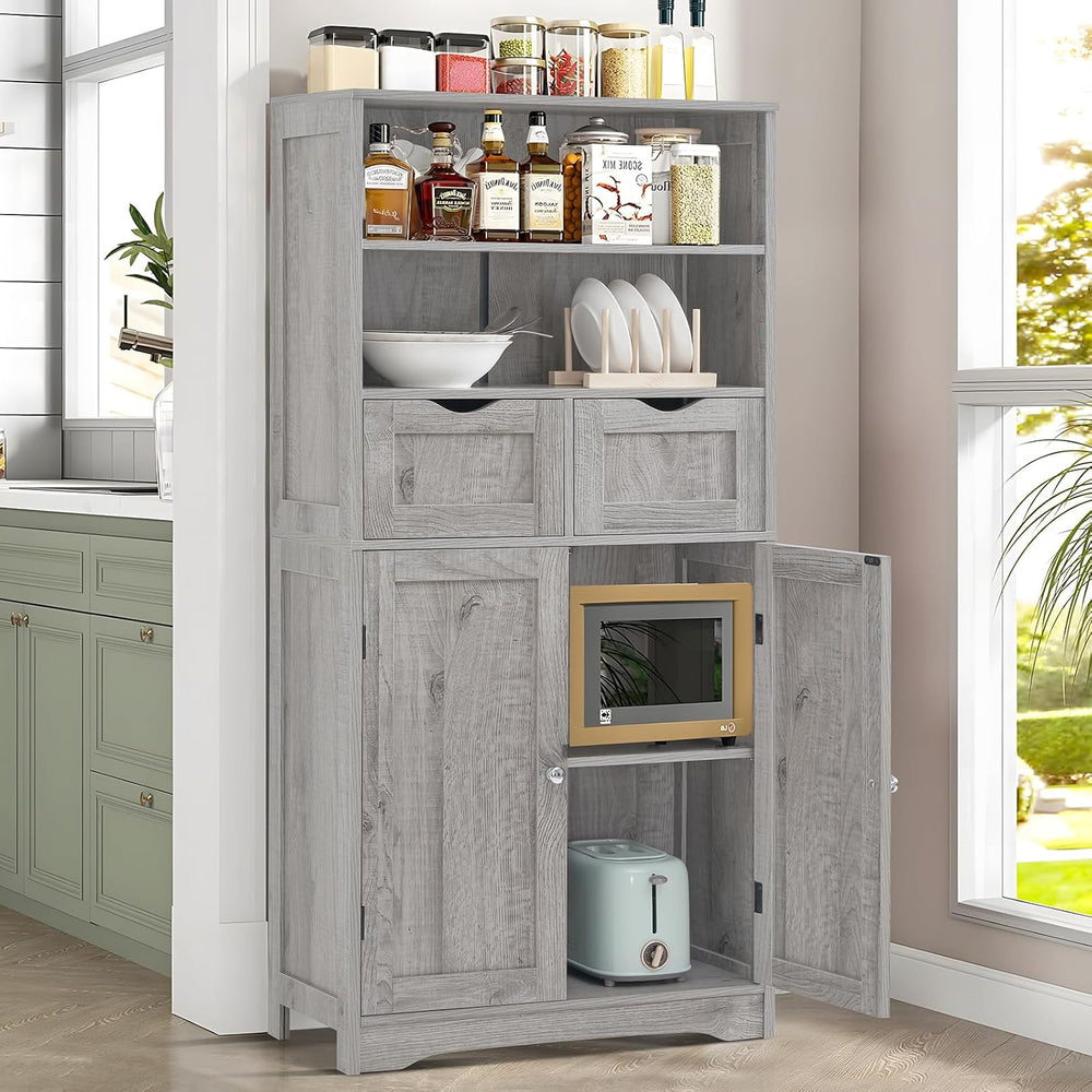 Iwell Storage Cabinet with 2 Drawers & Adjustable Shelf, Tall Bathroom Ca...