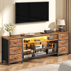 Furologee 63 Inch LED TV Stand, Entertainment Center, Rustic Brown | TV Stand for 65, 70 Inch TV, TV Console with Power Outlets & 6 Fabric Drawers, for Living Room, Bedroom