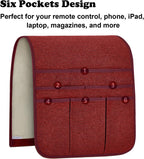 Teniux Remote Control Holder Armchair Caddy for Recliner Couch, Non-Slip Armrest Organizer with 5 Pockets for Magazine, Tablet, Phone, iPad (Red)