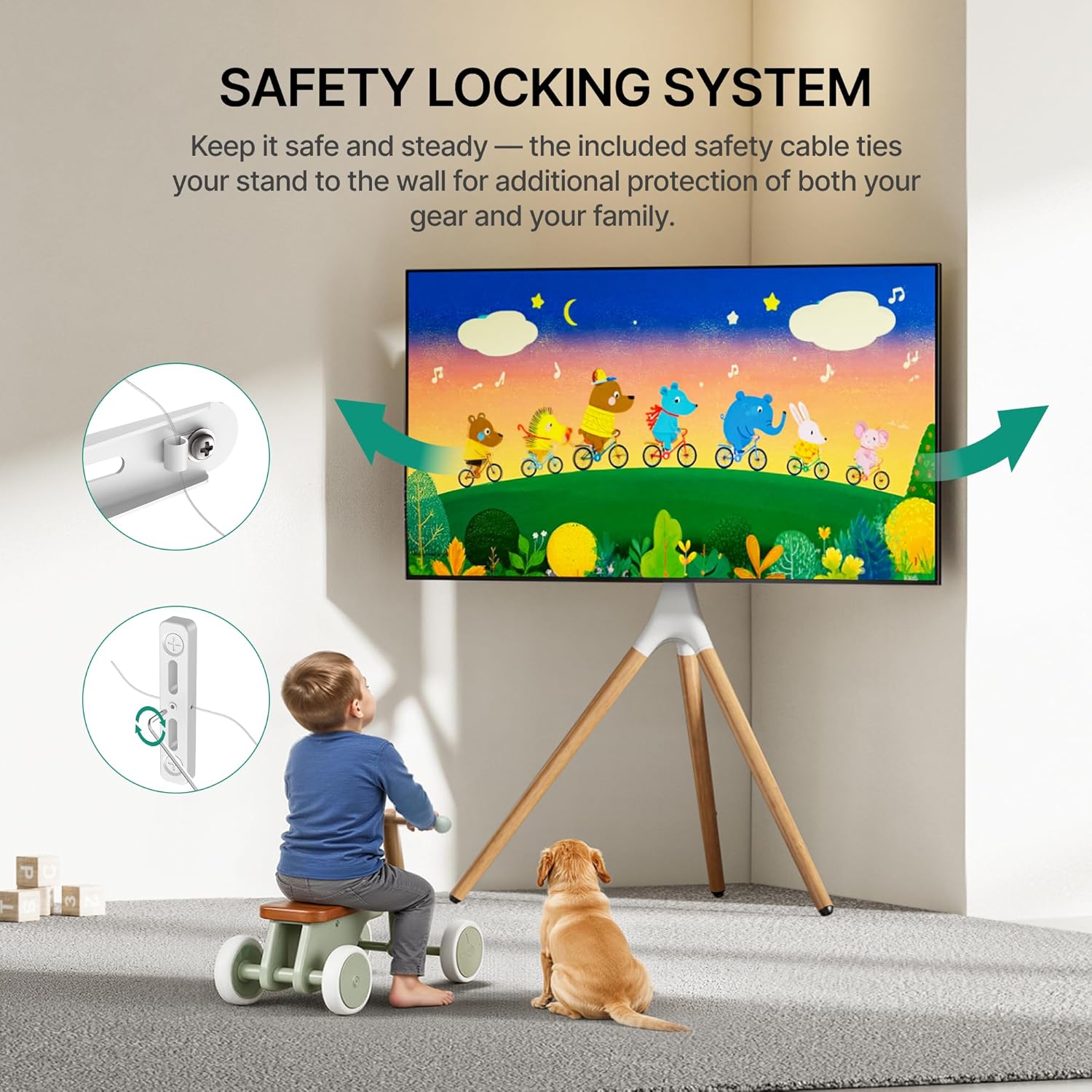 Artistic Easel TV Stand for 43-65 Inch TVs, 180° Swivel Tripod TV Stand up to 88 lbs, Floor TV Mount with Cable Management for Bedroom, Living Room and Corner, Max VESA 600x400mm, White