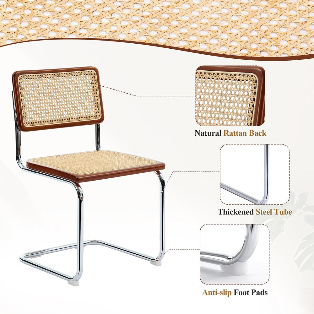 Rattan Dining Chairs Set of 2, Boho Modern Dining Chairs with Rattan Back, Cu...