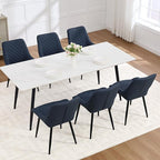 Dining Chair Set of 6, Modern Dining Chairs with Thick Cushions, Faux Leather Upholstered Kitchen Dining Room Chairs with Metal Adjustable Legs for Dining Living Room, Blue